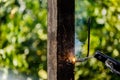 Welder in factory welding metal at Construction site Royalty Free Stock Photo