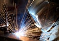 A welder joining two pieces of metal together. Royalty Free Stock Photo