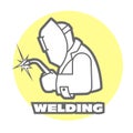 Welder logo, welding operator at work, emblem for welding service