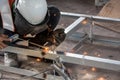 The welder in the operate,Employee welding U-steel using welder machine