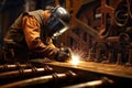 welder in protective gear working on a ships hull