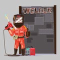 Welder in a protective mask holding gas welding machine. welded