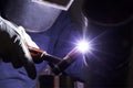Welder qualification testing with gas tungsten arc welding gtaw, argon process of the carbon steel pipe. Royalty Free Stock Photo