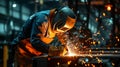 Welder with sparks flying, showcasing a skilled tradesperson working on a metal fabrication project Royalty Free Stock Photo