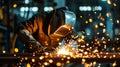 Welder with sparks flying, showcasing a skilled tradesperson working on a metal fabrication project