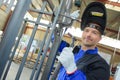 Welder with steel frame Royalty Free Stock Photo