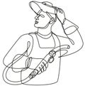 Welder with Visor Holding Welding Torch Continuous Line Drawing