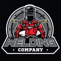 Welder wearing welding helmet pose in badge