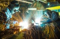 Welder, welding automotive part in a car factory
