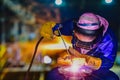 Welder is Welding in factory with bokeh