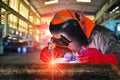 Welder is welding process in factory Royalty Free Stock Photo