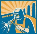 Welder Welding Factory Retro Woodcut Royalty Free Stock Photo