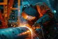 A welder welding a pipe Royalty Free Stock Photo