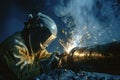 A welder welding a pipe Royalty Free Stock Photo