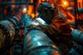 A welder welding a pipe Royalty Free Stock Photo