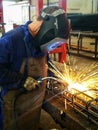 Welder welding rebar construction