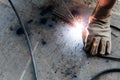 Welder Welding Sparks steel in factory Royalty Free Stock Photo