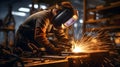 The welder is welding the various parts of the house.