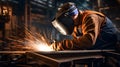 The welder is welding the various parts of the house.