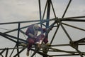 Welder work at high Electric high voltage pole 230 Kv Royalty Free Stock Photo