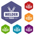 Welder work icons vector hexahedron