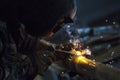 Welder at work. Man in a protective mask. Royalty Free Stock Photo