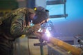 Welder at work. Man in a protective mask. Royalty Free Stock Photo