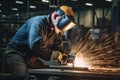 Welder at Work, Welding of Metal Parts at Industrial Plant, Generative AI Illustration