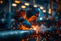 Welder at Work, Welding of Metal Parts at Industrial Plant, Industrial Worker Using Angle Grinder Royalty Free Stock Photo