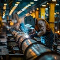 Welder at Work, Welding of Metal Parts at Industrial Plant, Industrial Worker Using Angle Grinder Royalty Free Stock Photo