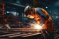 Welder at Work, Welding of Metal Parts at Industrial Plant, Generative AI Illustration