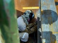 Welder working with an electrode. Welding work.