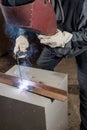 Welder working in a factory welding the metal Royalty Free Stock Photo