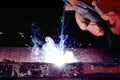 Welder working metal spark Royalty Free Stock Photo