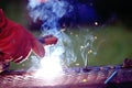 Welder working metal spark Royalty Free Stock Photo