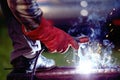 Welder working metal spark Royalty Free Stock Photo