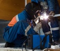 Welder working with a metal structure Royalty Free Stock Photo