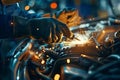 Welder Working on a Piece of Metal in a Factory Royalty Free Stock Photo