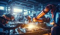 Welders Creating Metal Masterpieces in a Bustling Factory Royalty Free Stock Photo