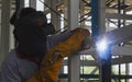 Welders were welding steel structural by arc welding. Royalty Free Stock Photo