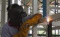 Welders were welding steel structural by arc welding. Royalty Free Stock Photo