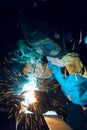 Welders working at the factory made metal Royalty Free Stock Photo