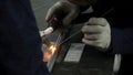 Welders working at the factory made metal. Clip. Welding at the factory Royalty Free Stock Photo