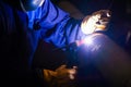 Welders working at the factory made metal Royalty Free Stock Photo
