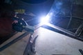 Welders working at the factory made metal Royalty Free Stock Photo