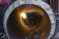 Welding big pipe or tube. look from inside. Royalty Free Stock Photo