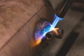 Welding of copper boiler from the coffee machine Royalty Free Stock Photo