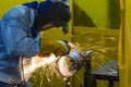 The welding craftsman grinding the steel tube