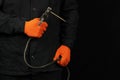 Welding electrode holder in the Worker`s hand Royalty Free Stock Photo