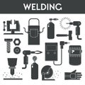 Welding equipment banner template with welder tools icons and text